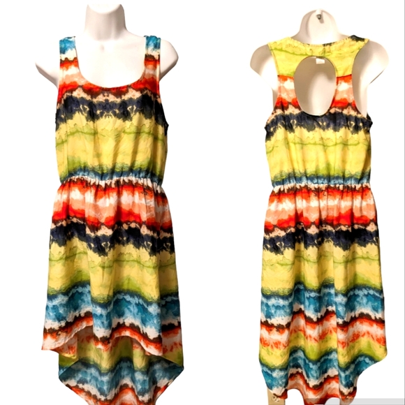 Band of Gypsies Sundress Desert Sunset Tie Dye Watercolor High Low Dress Sz. M - Picture 1 of 9
